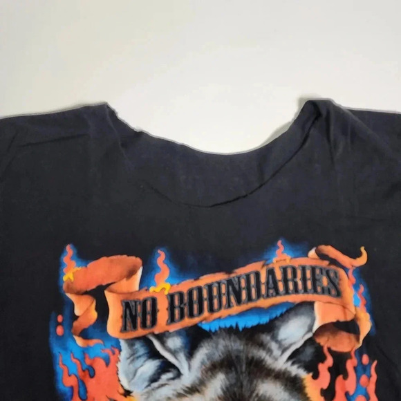 Harley Davidson 1996 Wolf Flames Shirt No Boundaries Size Large CUT NECK AND HEM - Picture 3 of 10
